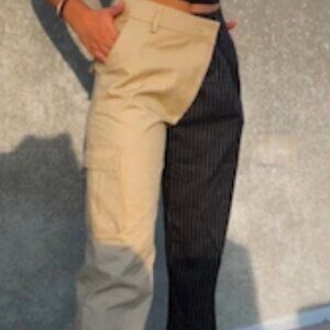 Choosy Day and Night Tan Cargo Pants and Black Pinstripe Pants